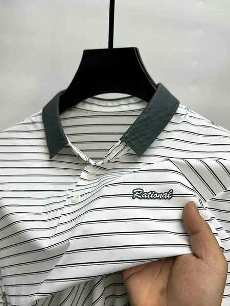 Herren Polos Advanced Design Letter Striped Short Sleeve T-Shirt 2024 Sommer Ice Seide Cool und atmungsaktives lässiges Mode-Polo-Hemd