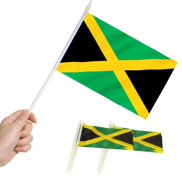 Mini Flag Banner Sinalizadores Jamaica Hand segurava pequena miniatura jamaicana em cores resistentes a vívidas resistentes a 5x8 polegadas com Sol DhhUf ature n