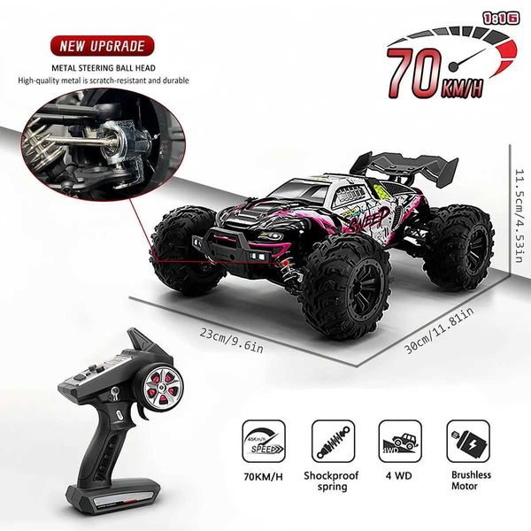 Электрический/RC CAR 1/16 RC CAR 4x4 Дистанционное управление корзиной 16101PRO/16102PRO Бесщета 70 км/ч 2,4 г Электрические высокоскоростные игры в бездорожье для детей 240424