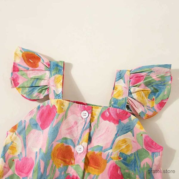Kleidungssets (0-3 Jahre alt) Sommermädchen Blume kleines fliegendes Ärmel und Shorts Set Cute Beach Set für Mädchen