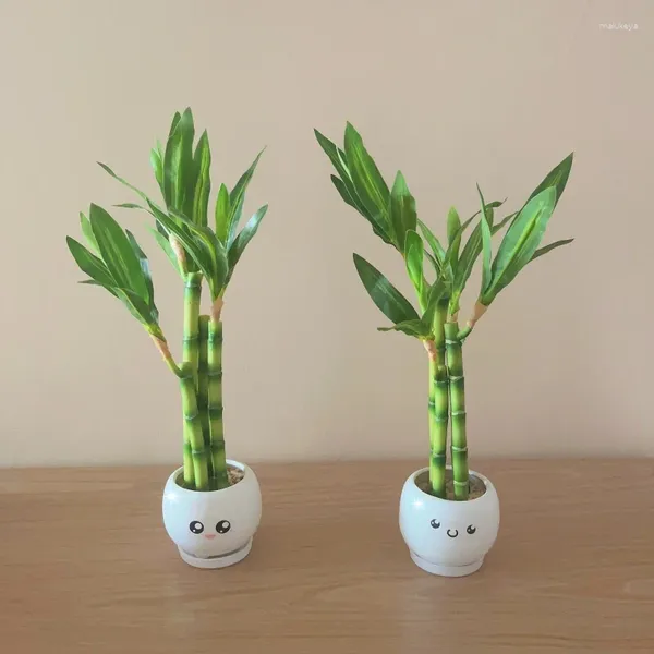 Flores decorativas Plantas artificiais verdes decoração em casa Lucky Bamboo Pequeno pátio de flor Flor Art False Living Room Desktop