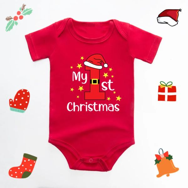 Un pezzo unico il mio primo bambino di Natale per neonati bambino rosso 100% di cotone di cotone per cifre natalizio per ragazzi per ragazzi vestiti per il capodanno