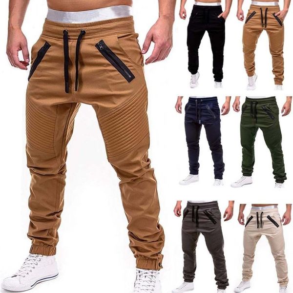 Calça de carga de carga masculina calça do meio de outono o pé de hip hop harém joggers masculino calças homens sólidos multipocket skinny sweatp338g