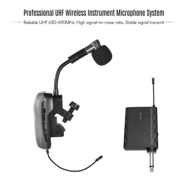 Saxofone Baomic UHF Microfone sem fio UHF Clipe de microfone no transmissor de receptor do sistema de microfones de instrumentos musicais para trompete francês