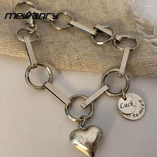 Pulseiras de link mewanry prata cor de sorte cartão geométrico pulseira para mulheres personalidade simples amor coração pingente de aniversário presente de jóias