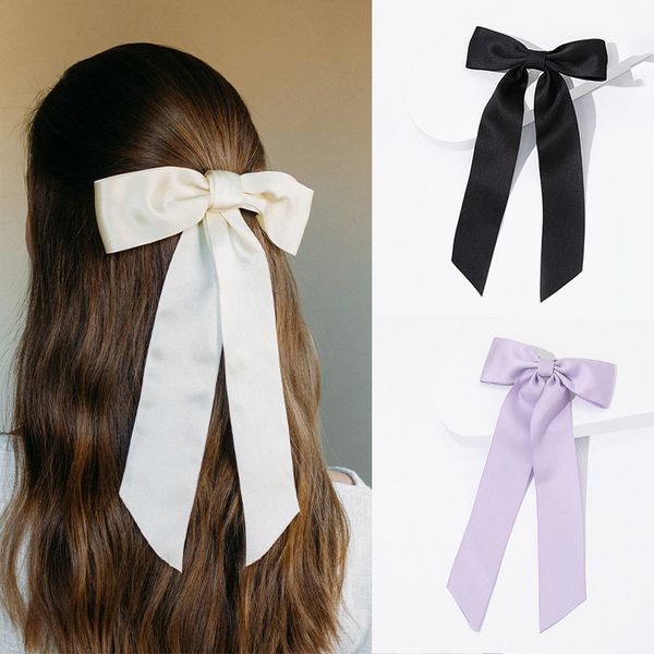 Модные девочки Big Haws Hairpins ins Kids Satin Bok Long лента для волос Clip Дети Принцесса аксессуары S1345