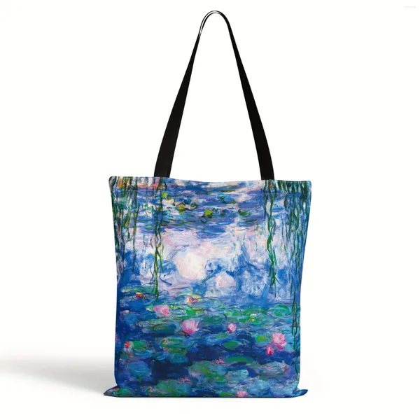 Aufbewahrungstaschen Wasserlilien Monet Muster Einkaufstasche lässig Großkapazität Lebensmitteleinkaufsschulter perfekte Handtasche Pendeln