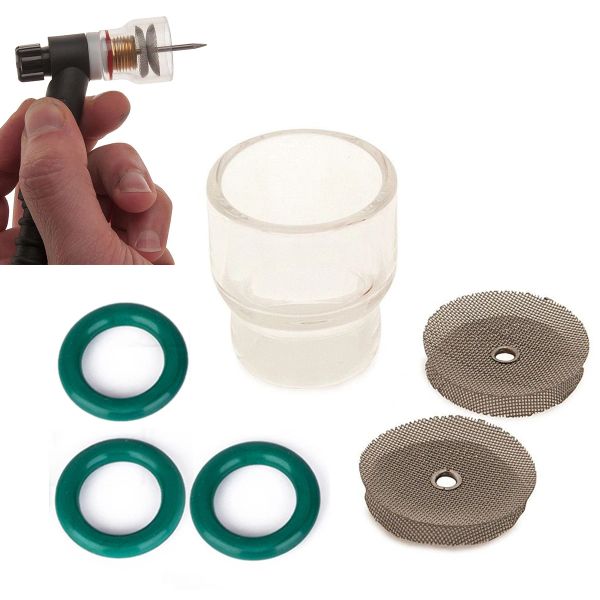 Filtri Nuovo set di tazze di saldatura TIG per lenti a gas WP9 WP17 1,6 mm e tazza da 2,4 mm #12 dimensioni + filtro in acciaio inossidabile + oings