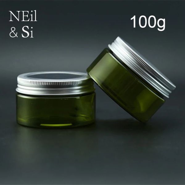 Garrafas 100g de loção plástica verde jarra recarregável recipiente de creme de creme