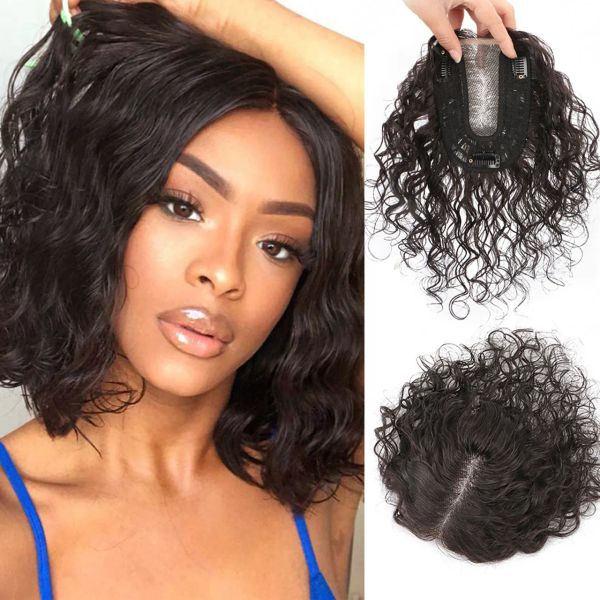 Toppers ricci ondulate vera capelli umani topper clip per capelli topper nella parrucca della corona superiore per donne fatte in pizzo a mano in topper estensioni di capelli ricci