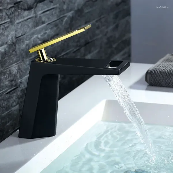 Banyo lavabo muslukları lüks katı pirinç tek delikli lavabo musluk ve soğuk su vanity mikser musluk boyama siyah altın