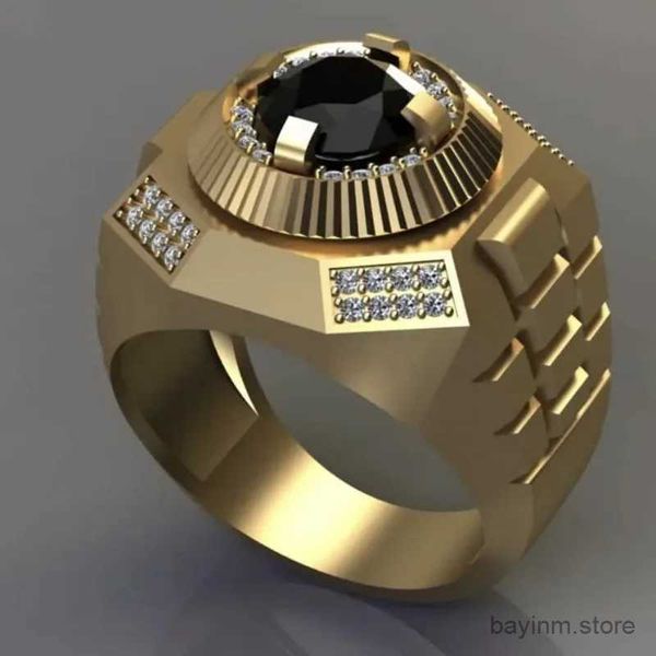 Обручальные кольца мода мужчина золотой цвет круглый мужчина Ring Roing Роскошные черные камни свадебные украшения для свадебного кольца