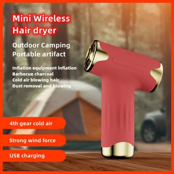 Secador secador de cabelo sem fio de alta velocidade para cobrança USB ao ar livre, remoção de poeira doméstica inflável montada no carro, mini ventilador