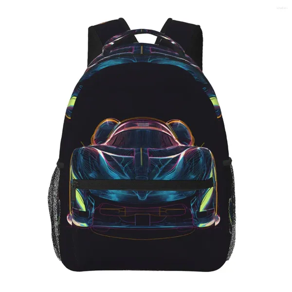 Backpack Dazzling Sports Car Neon Line Art Men Polyester Outdoor Style Backpacks Big Casual High School Bags Rucksack