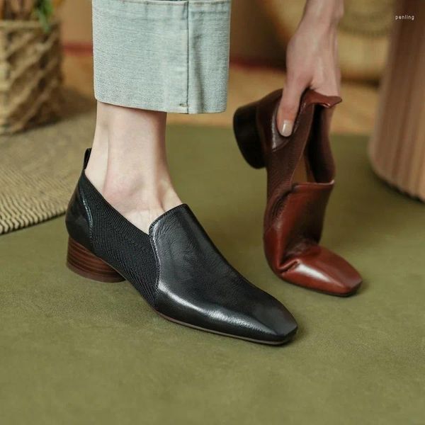Lässige Schuhe Frauen Einfache Schaffell-Frühlings-Slipper echtes Lederquadromany-Qualifikations-Slip-on Vintage-Kleidungsarbeit