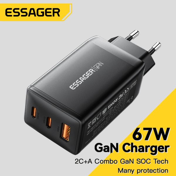 Ensagre de Chargers 67W GAN USB CARREGADO RÁPIDO QC3.0 PP PPS USB TIPO C CARREGADOR para iPhone 14 13 MacBook Laptop iPad Xioami Samsung S23