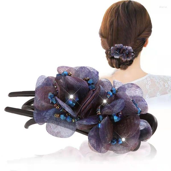 Clip per capelli Fashion Eleganti Silk Rosa Accessori per capelli da sposa per donne Retro Luxuria in tessuto Floro Clip Tesinaggio Gioielli della mamma
