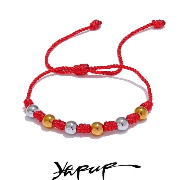 YHPUP com contas unissex 7 nós Lucky Handmade Jewelry Gift Fashion Moda de aço inoxidável Reduz vermelho