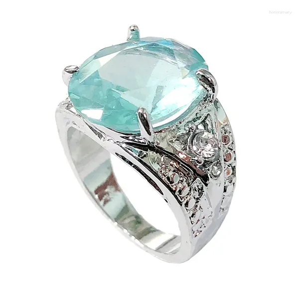 Clusterringe exquisite silberne Farbring Edelstein Blau Helles Zirkonia Braut Hochzeit Engagement Feinen Schmuck