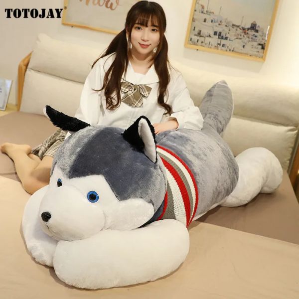 Kissen 50120 cm Riesenhund Plüschspielzeug weich gefüllt Husky Langkissen Cartoon Tier Puppe Schlafkissen Home Bettdekor Kinder Baby Geschenk
