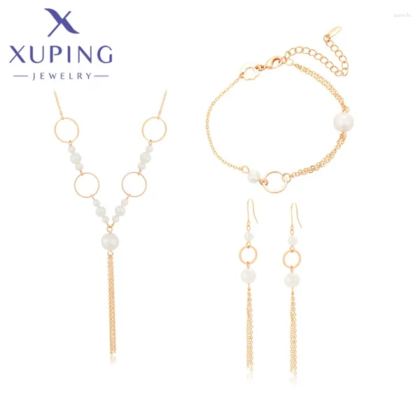 Серьги ожерелья устанавливают xuping jewelry fashion simple charm имитация жемчужного золотого цвета серьги и для женщин свадебной вечеринки