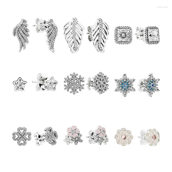 Stud Küpe 925 Sterling Gümüş Kulak Piercing Kadınlar için Güzel Takı Tüyü Yıldız Snoweflak