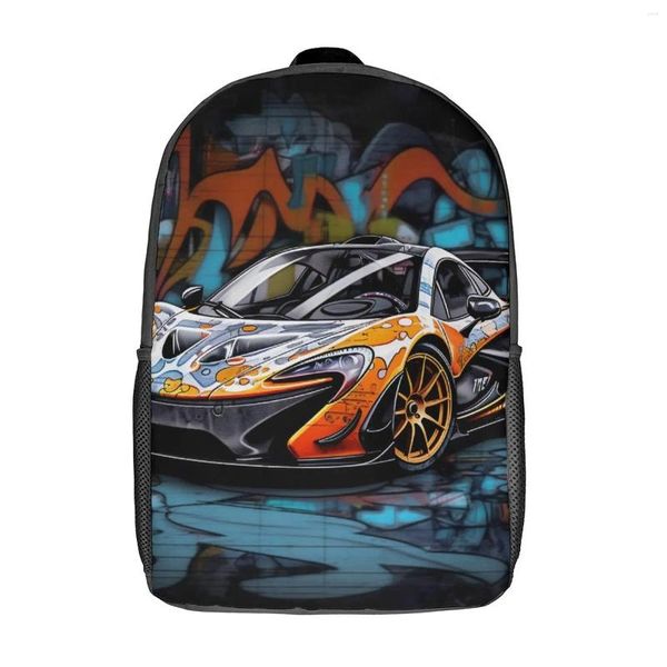 Backpack poderoso carro esportivo teen desenho animado graffiti impressão mochilas estéticas bolsas escolares estilos ao ar livre rucksack de alta qualidade