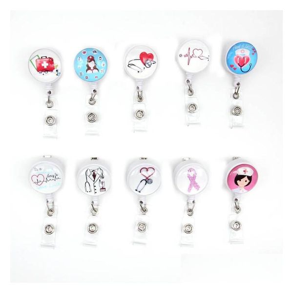 Schlüsselringe Custom Nursing Epoxy Retractable Medical Glass Badge Holder Yoyo Pl Reel Doctors ID -Namenskarte für Zubehör Drop liefern DHzs8