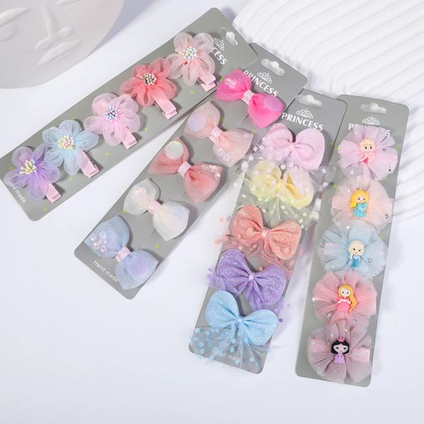 Accessoires 5pcsset Baby Girl Bowknot Haarklammern glänzende Prinzessin Haarnadel Neugeborene handgefertigte Kopfbedeckung Süßes Kinder Haarzubehör Geschenk Großhandel Großhandel