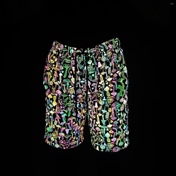 Herren Shorts 2024 Pilz bunte reflektierende Freizeitmänner Nacht Club Reflektiert leichte Hip Hop Short Hosen Bermuda Maskulina