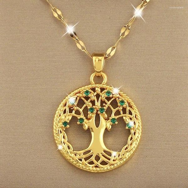 Colares de pingentes Colar Creative Hollow Tree of Life colar Emerald for Women Fashion Dinner Jóias Acessórios para amantes Presentes de aniversário