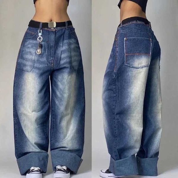 Jeans femminile jnco jeans New Y2K Womens Harajuku retrò hip hop blu jeans larghi jeans nero pantalone abbondante alte pantaloni larghi streetwear 240423