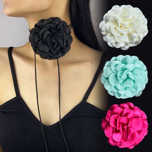 Collane Rose Flower Clavicle Long Choker Collana Sexy Regolabile fai -da -te Gioielli a corda bowknot Donne romantiche Aceessories 4 colori