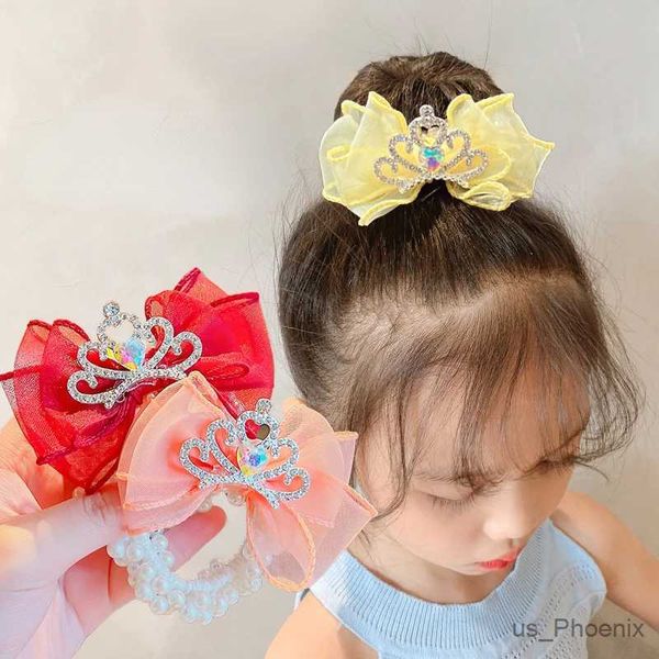 Acessórios para o cabelo Novos filhos Casos fofos Crown Pearl Bow Elastic Hair Bands Girls Lovely Sweet Scrunchies Bandos de borracha Acessórios para cabelos infantis