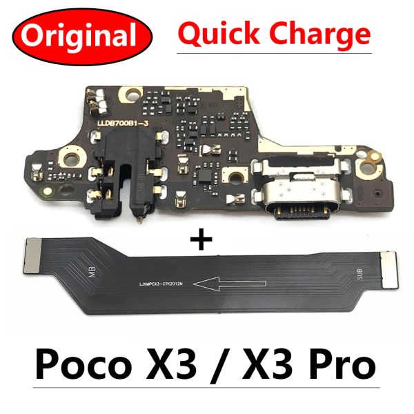 Cabos Original novo para Xiaomi Poco X3 NFC Pro USB Carregador de carregamento Docante do conector da placa principal Microfone placa Principal Cabo flexível