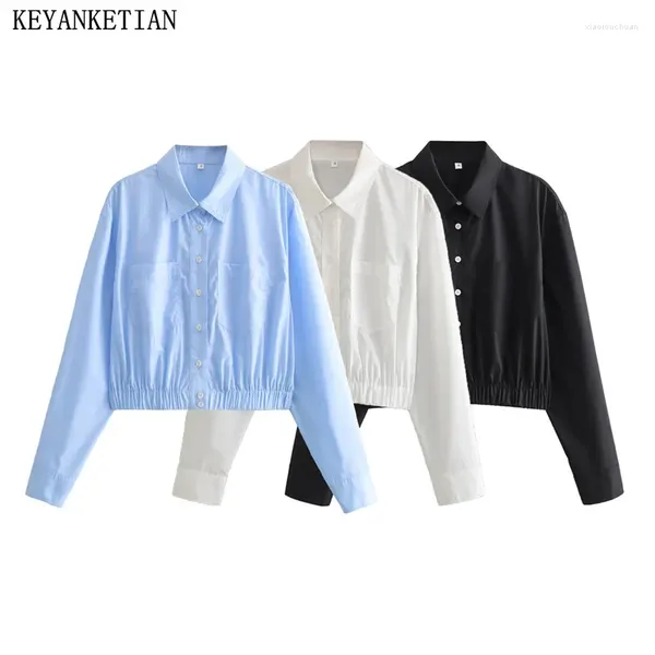 Blouses feminina Keyanketian 2024 Lançar cintura elástica de cor sólida Camisa cortada Escritório Lady Lady Singled Blouse Logo Lazer Top