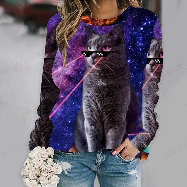 Herren Hoodies Sweatshirts Lustige Beleuchtung Katze Hoodie Tier 3D -Druck runden Hals Langarm Schweiß Harajuku Hoodies Y2K Coat Girl Tracksuit Kawaii Pullover 240424