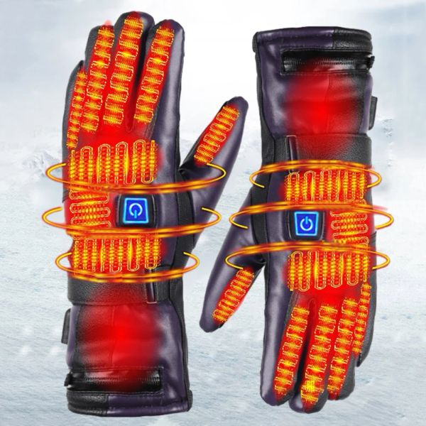 Luvas luvas de motocicleta aquecidas unissex 3 modos de aquecimento Luvas de ciclismo de ciclismo PU para caminhada de inverno PU à prova de vento