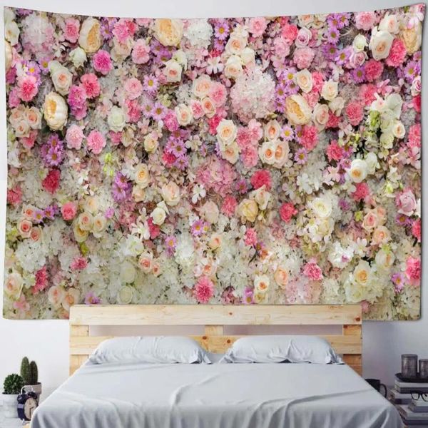Taquestres paisagem rosa flor de tapeçaria de rosa pano impressão de arte grande parede grande boêmia quarto estético decoração em casa