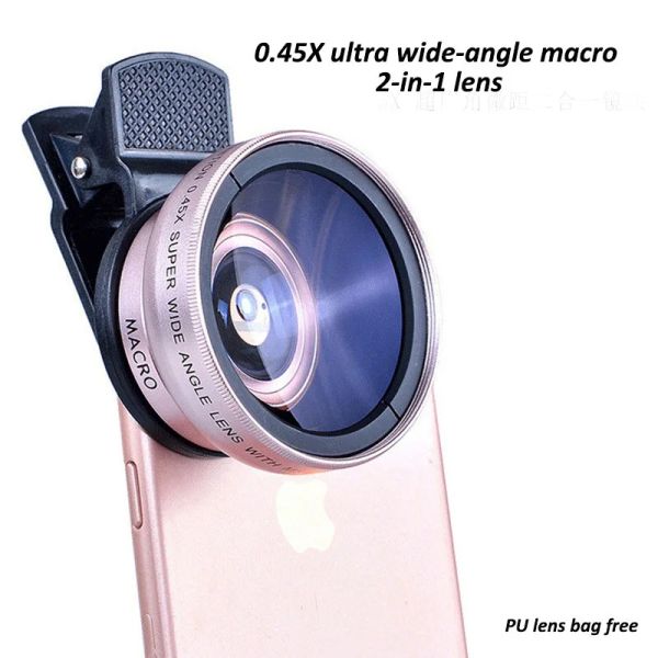 Filter Mobiltelefon 0.45x Ultra Weitwinkelobjektiv und Makroobjektiv Universal Clip HD Weitwinkelobjektiv SLR Externe Kamera -Objektive für iPhone