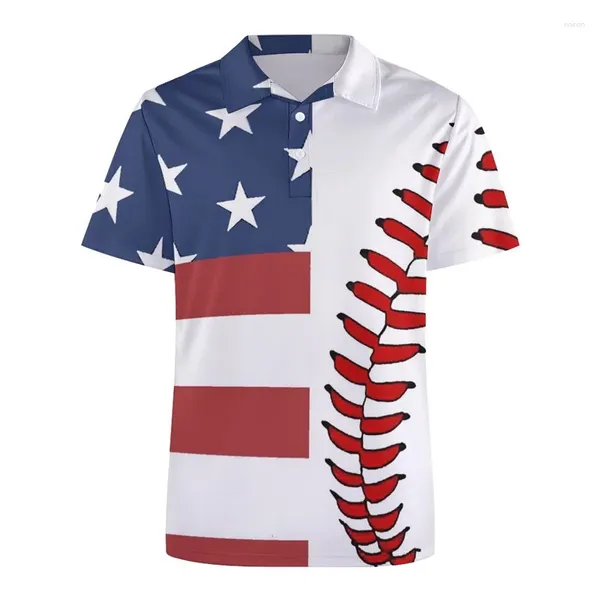 Herren Polos Fashion USA Flag-Muster Polo-Hemd für Männer 3D-Druck Kurzärmele T-Shirt Street Sommerknopf Lose Revers T-Shirts