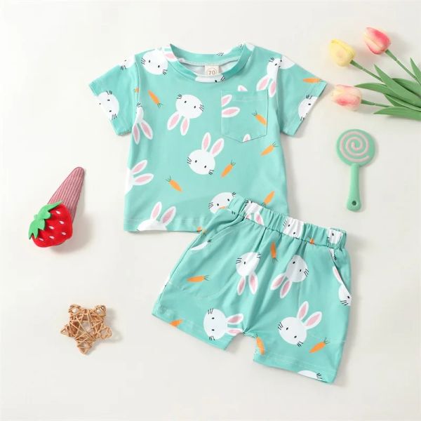 Sets Mababy 018m Ostern Kleinkinder Neugeborene Kind Jungen Mädchen Kleidung Set Kaninchenabdruck T -Shirt Shorts Outfits Sommerkleidung D01