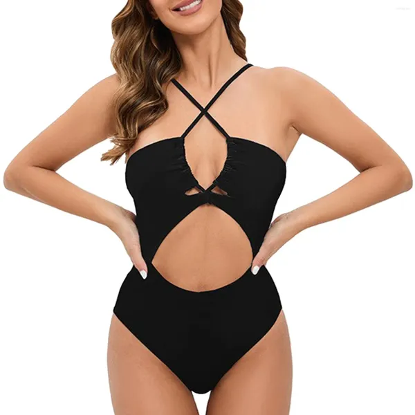 Menas de banho femininas maiô feminino maiô de biquíni dianteiro RUCHED 2024 Mulheres Maillot de Bain femme