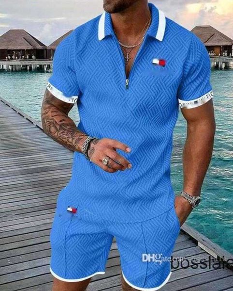 Mens Designer Tracksuits Plus Boyut 3xl Lüks İki Parçalı Set 2023 Sonbahar Marka Baskılı Kıyafetler Pamuk Karışımı Kısa Kol Polo T-Shirt ve Şort Sporları Suit2222