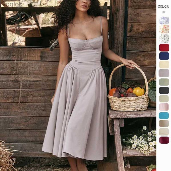 Vestidos casuais básicos saia de verão novo francês Vintage Long Dress Palace Style Dopamine usando vestido com tiras suspensas para Womenl2403