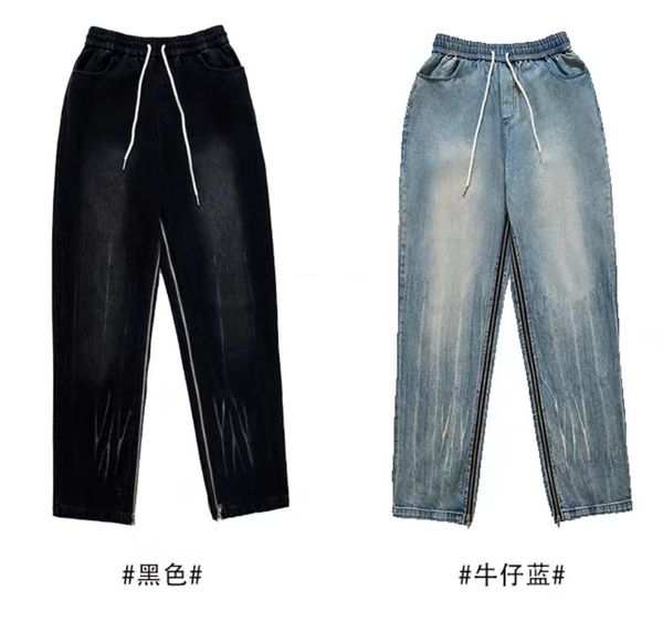 Hipster American Zipper Wash Jeans High Street Sliose Pantaloni dritti con tutti i pantaloni lunghi retrò lunghi uomini