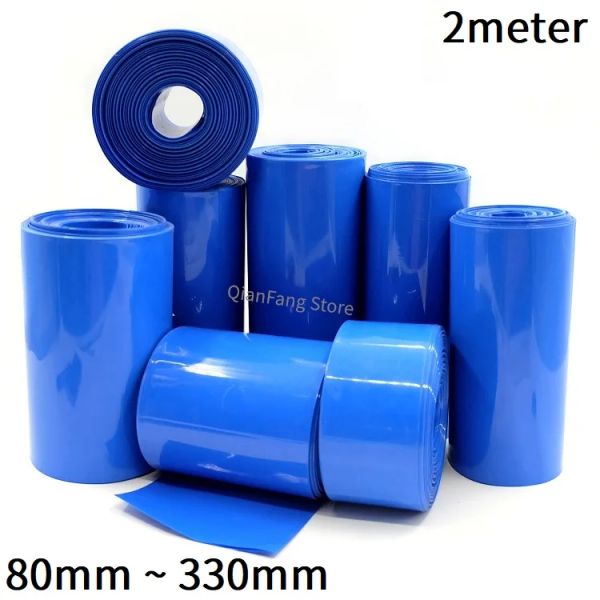 Webcams 2m Tubo de encolhimento de calor PVC para 18650 Capa de pacote de lítio de lítio Manga de cabo isolável 80 ~ 330mm Batina azul