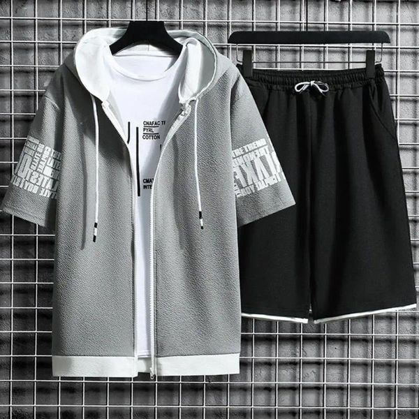 Herren Traursuits 1 Set Trendy Hoodie Shorts männliche Männer Sportswear Reißverschluss koreanischer Stil entspannter Buchstaben.