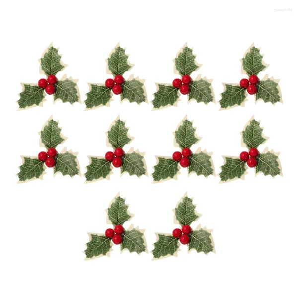 Fiori decorativi 10 pezzi 10 pezzi artificiale cono di pino glassati picchi di bacche rosse foglie verdi foglie rami del ringraziamento tavoli di Natale