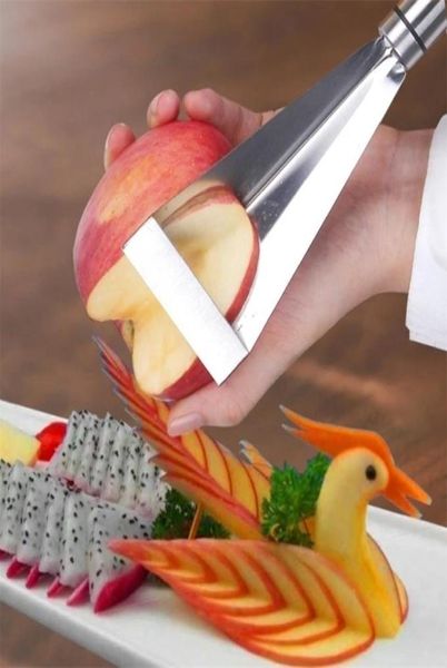 Obst Gemüsewerkzeuge Edelstahl Fruchteschnitzmesser Dreiecksform Gemüse Messer Slicer Obstplatte nicht Slip Schnitze BL6592449